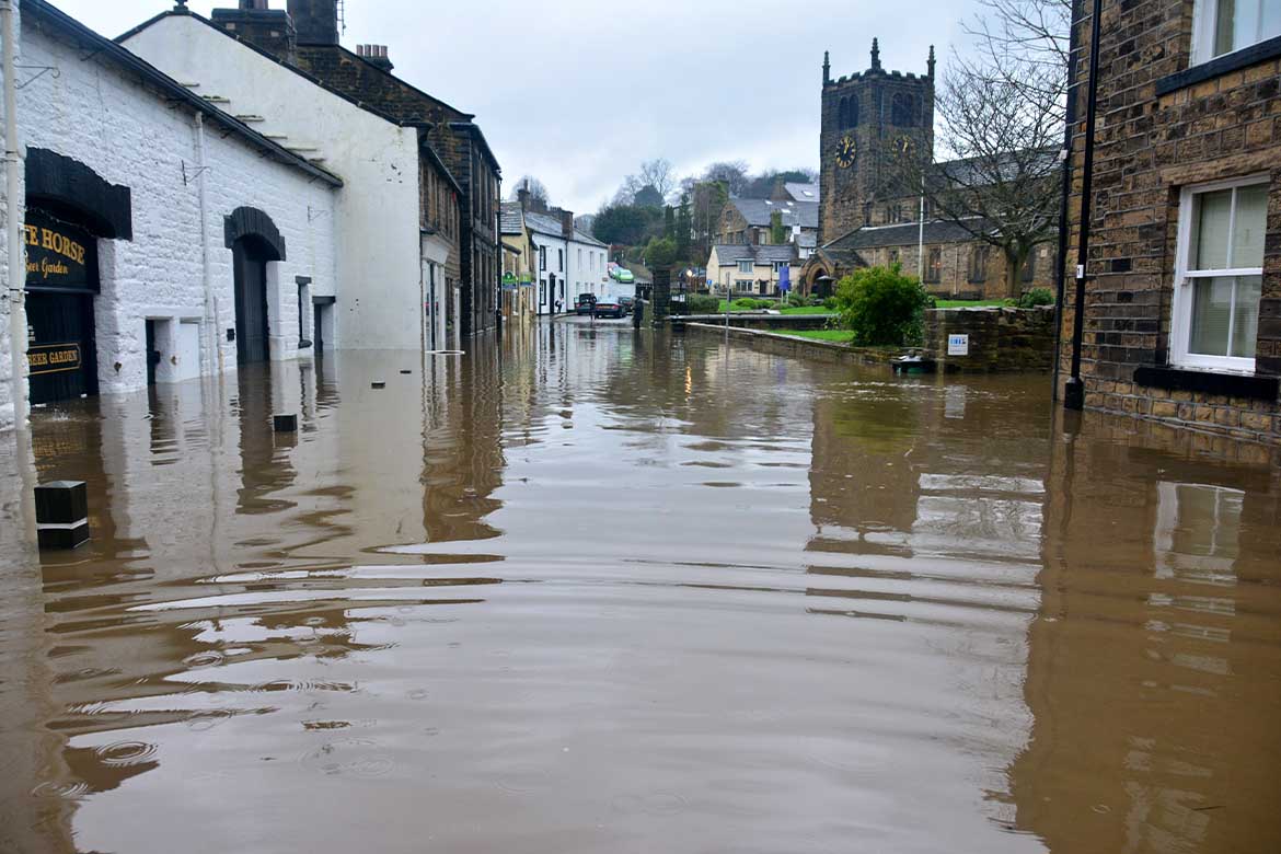 Urban block under water